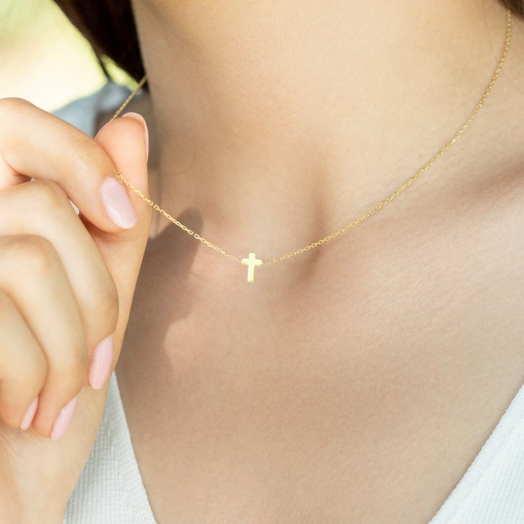 14K Gold Cross Necklace silveristic