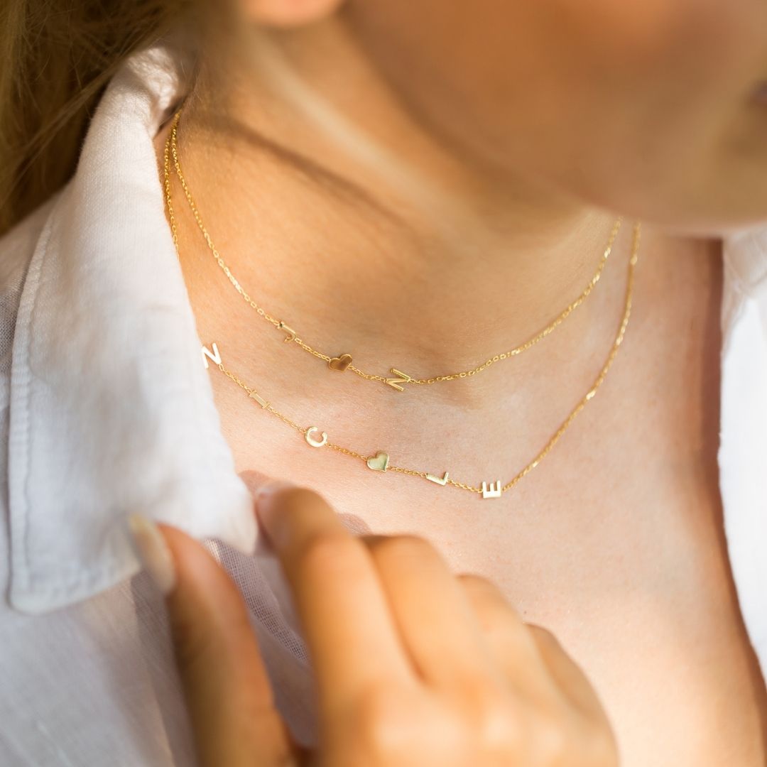 14K Solid Gold Sideways Letter Custom Necklace