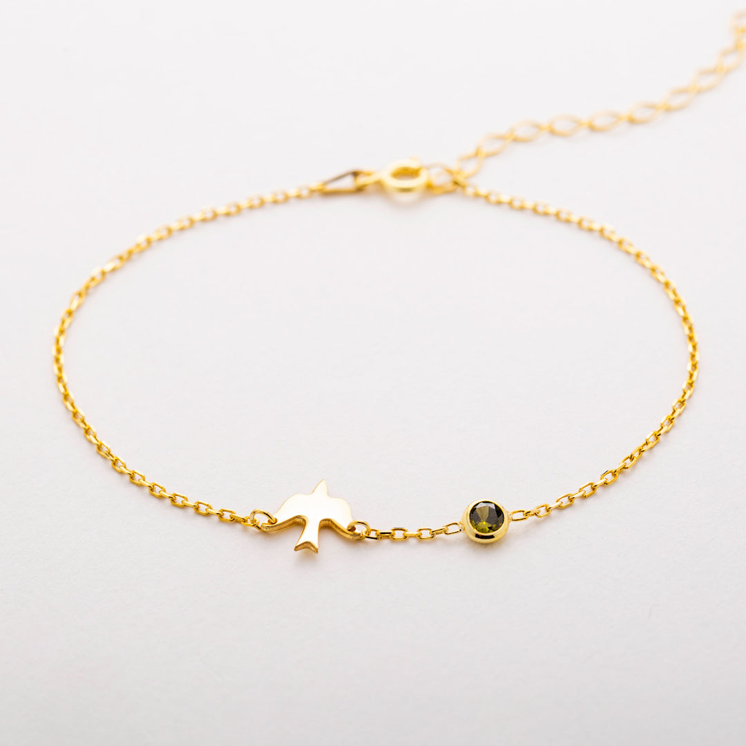 Custom bird birthstone bracelet gift for wife