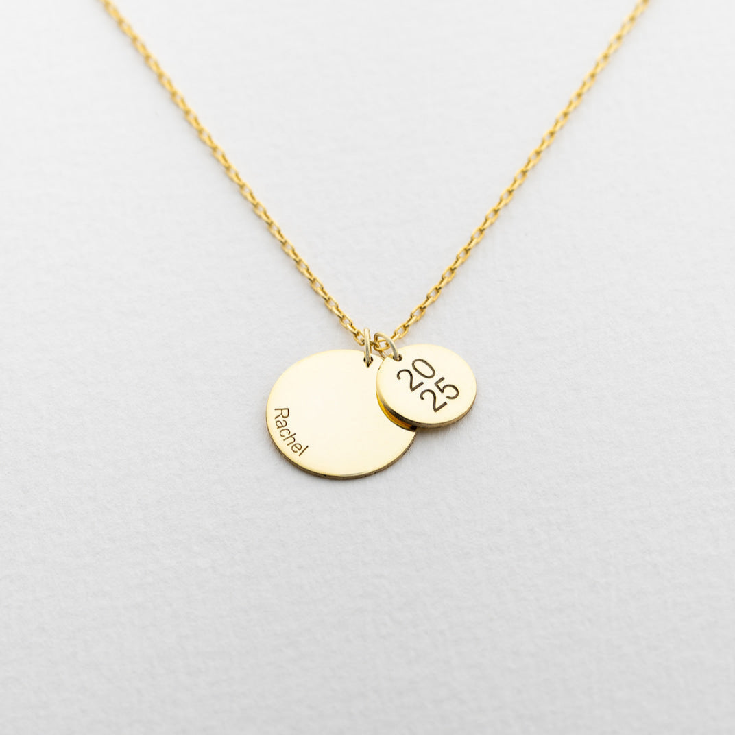 Custom Necklace with Graduation Name and Year Discs