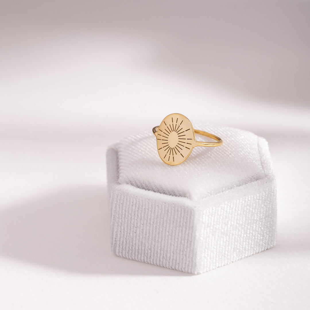 Engarved Sunray Ring Gold Silver Signet