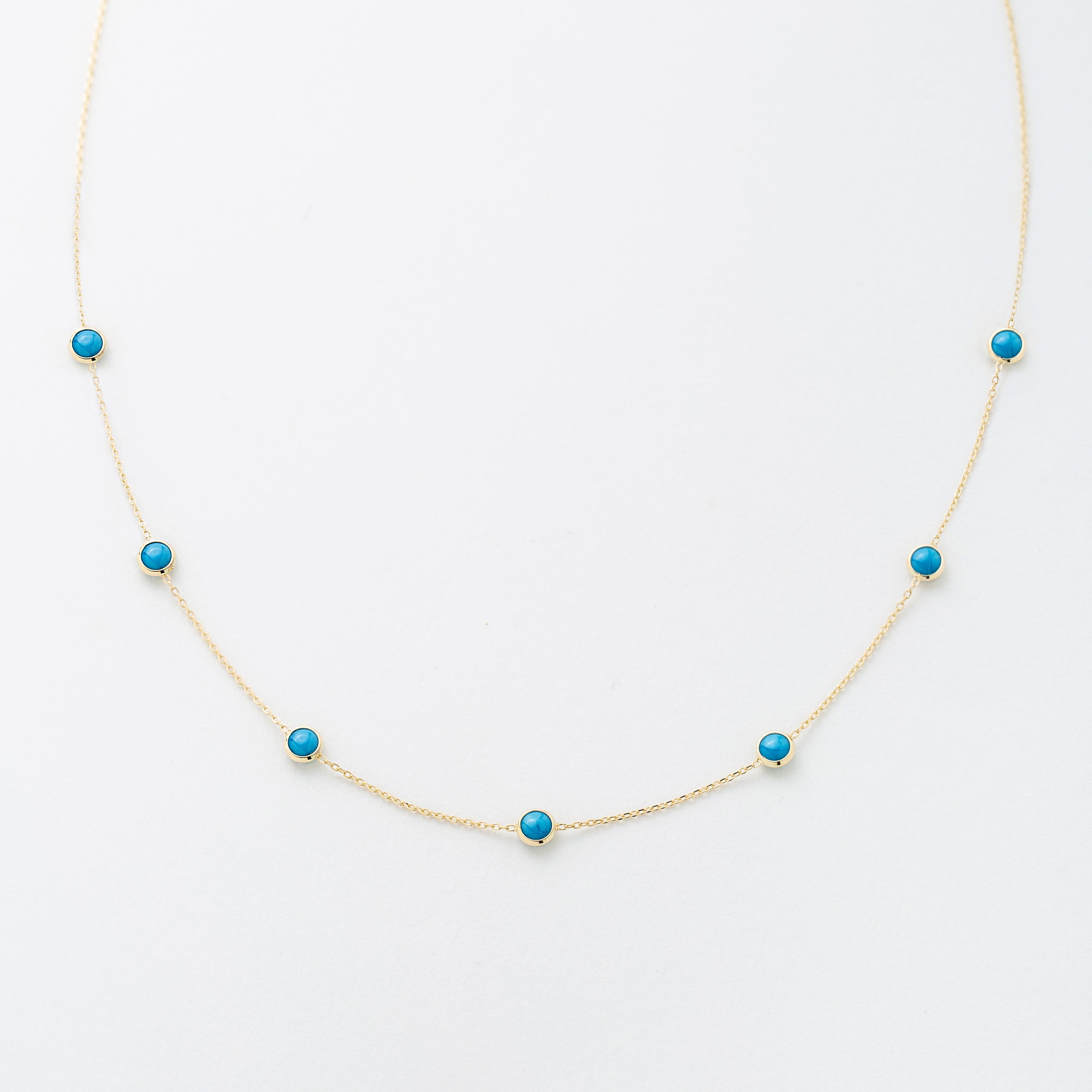 14K Solid Gold Blue Turquoise Necklace