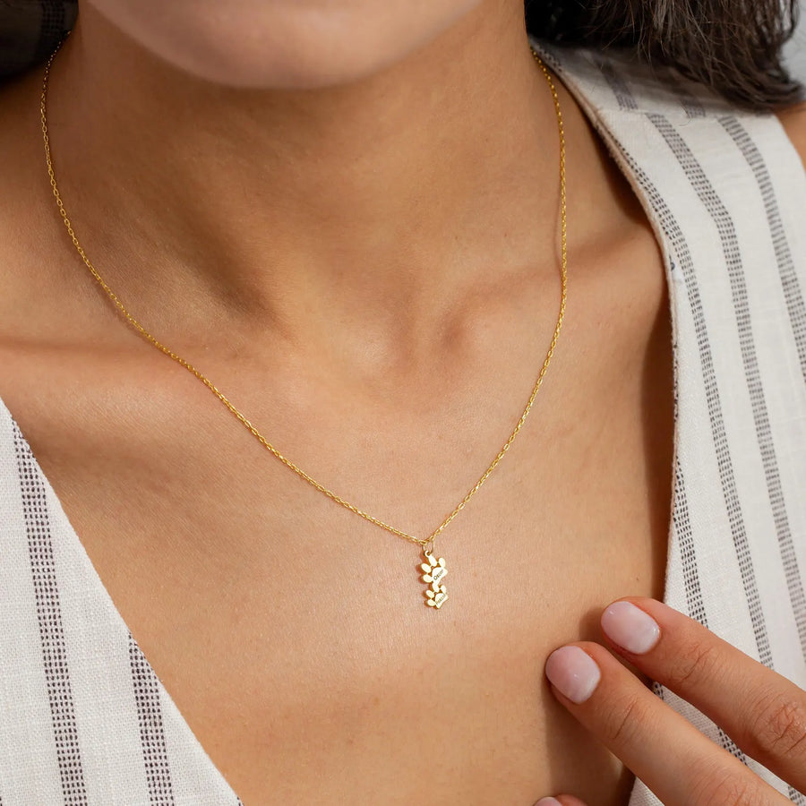 14K Solid Gold Engraved Pawprint Necklace