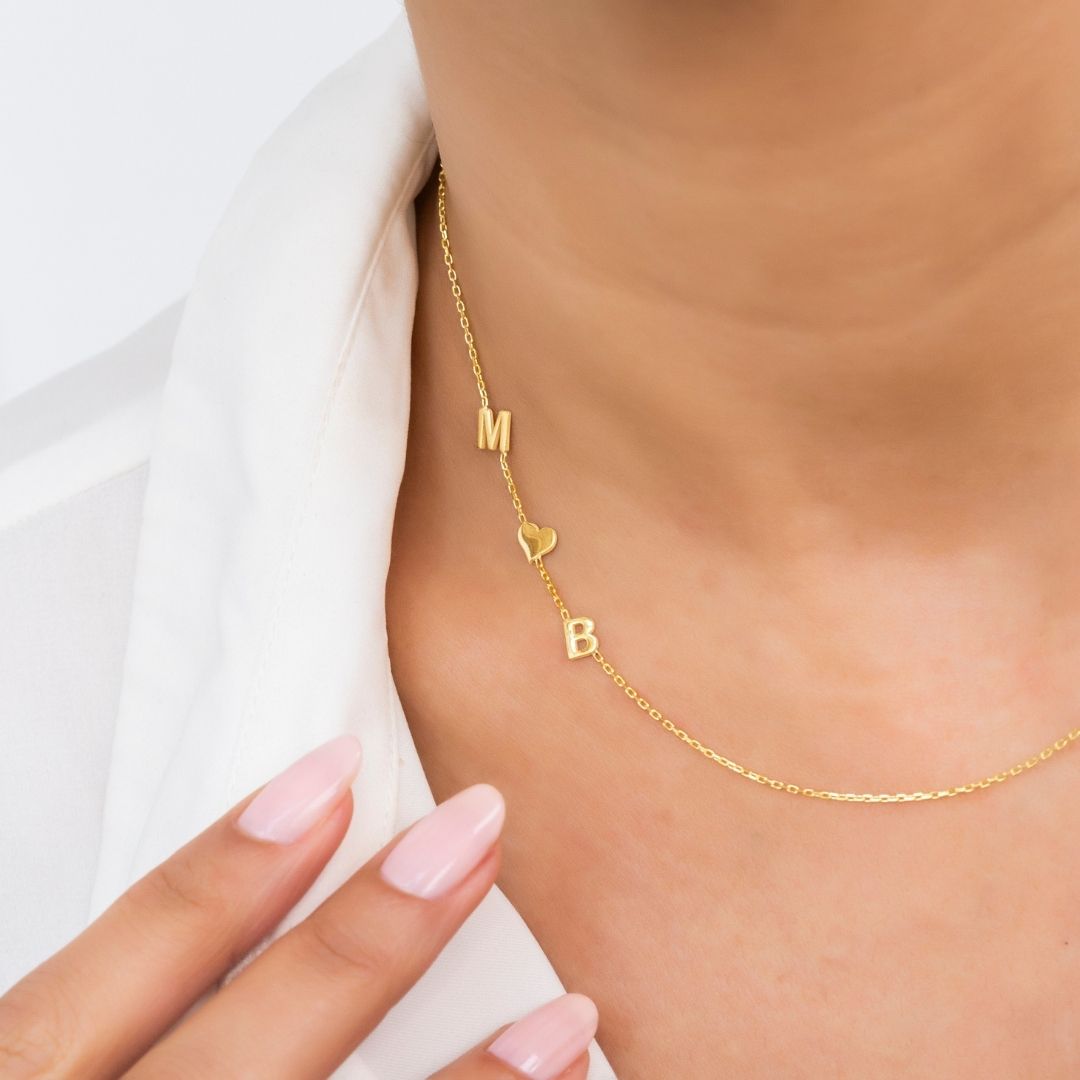 14K Solid Gold Sideways Letter Custom Necklace
