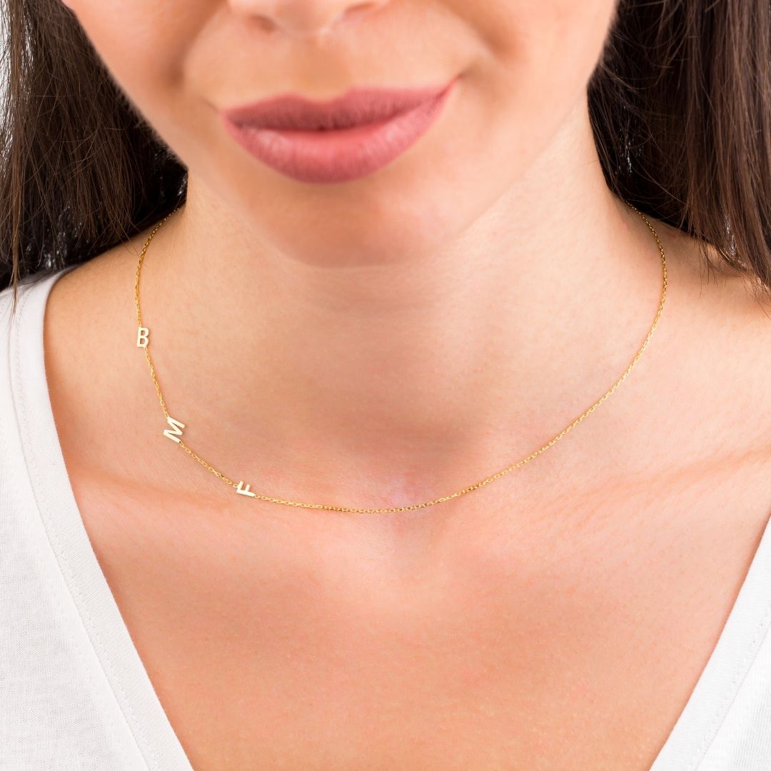 14K Solid Gold Sideways Letter Custom Necklace