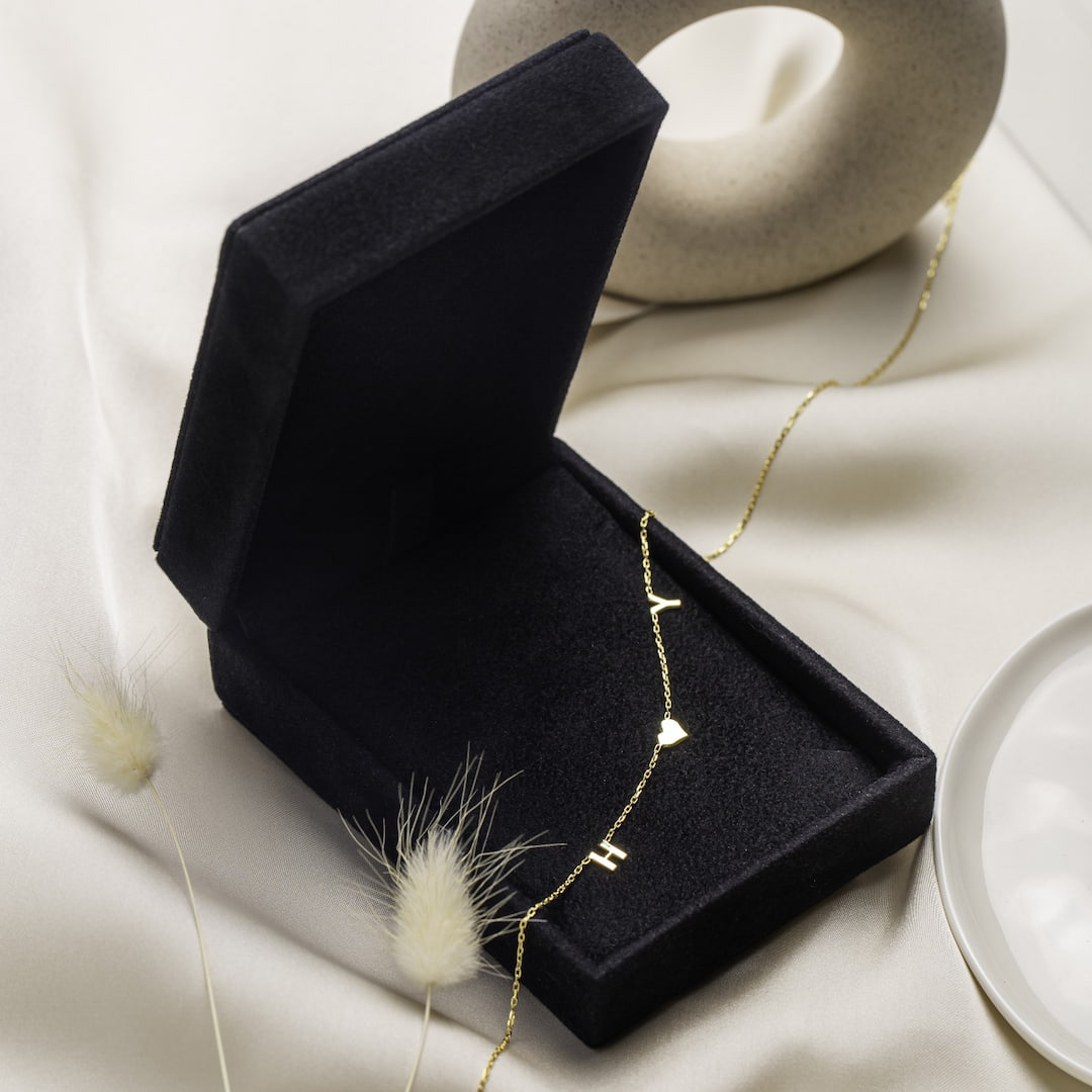 14K Solid Gold Sideways Letter Custom Necklace