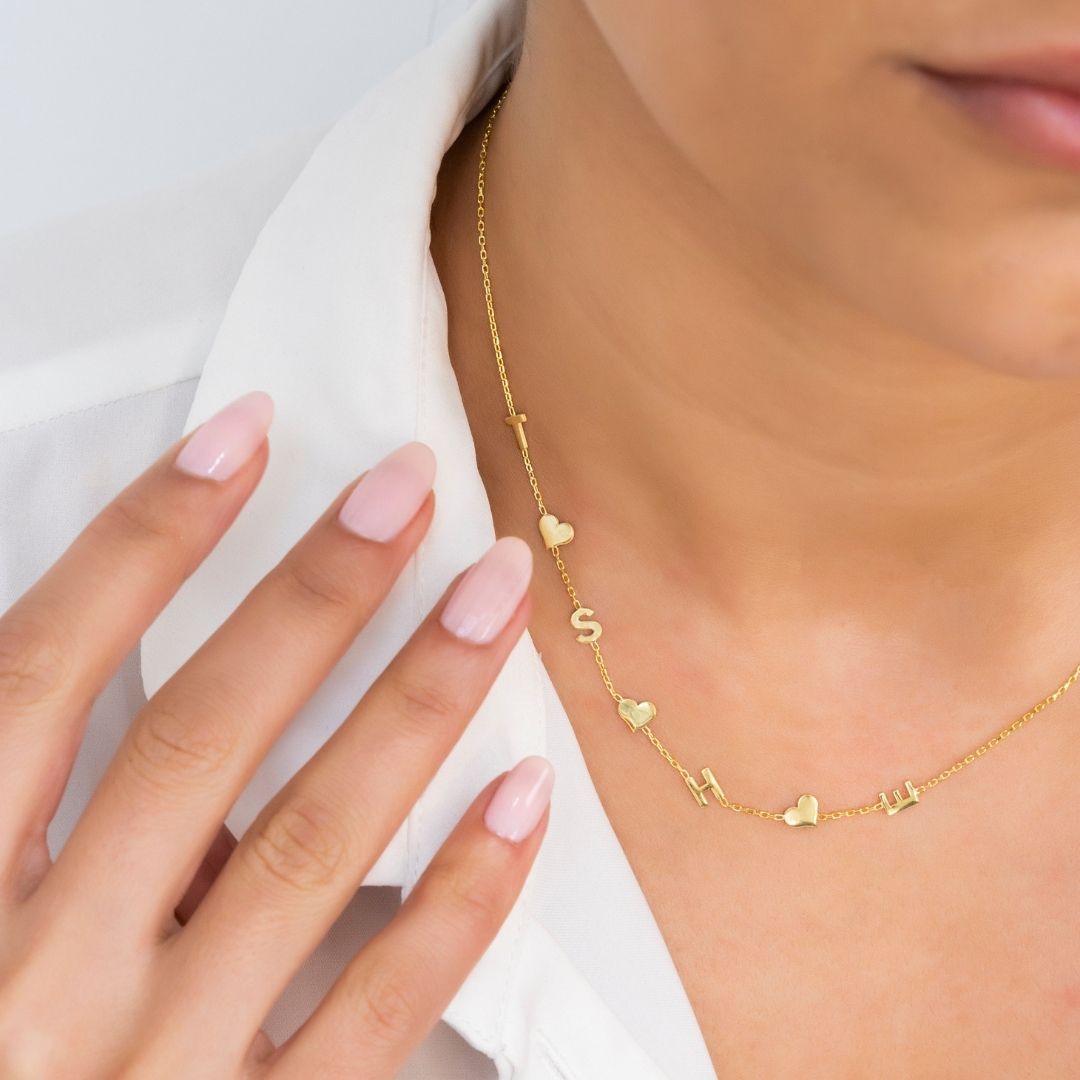 14K Solid Gold Sideways Letter Custom Necklace