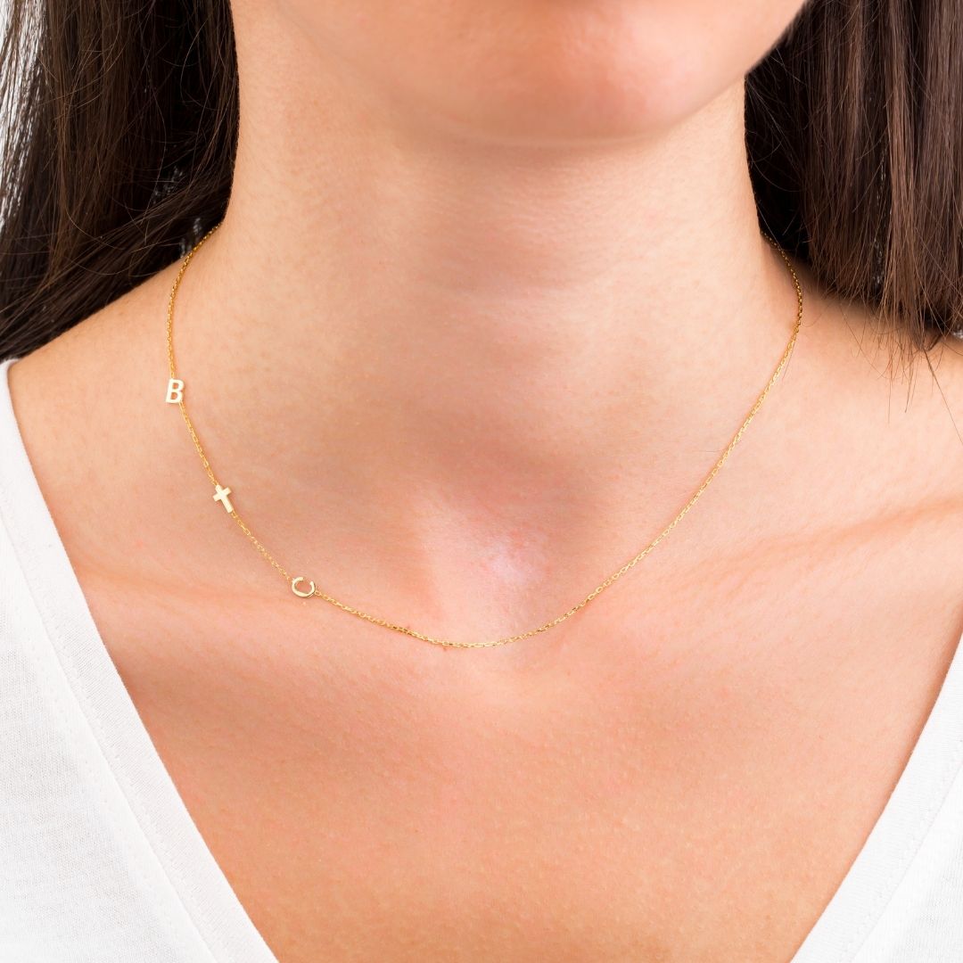 14K Solid Gold Sideways Letter Custom Necklace
