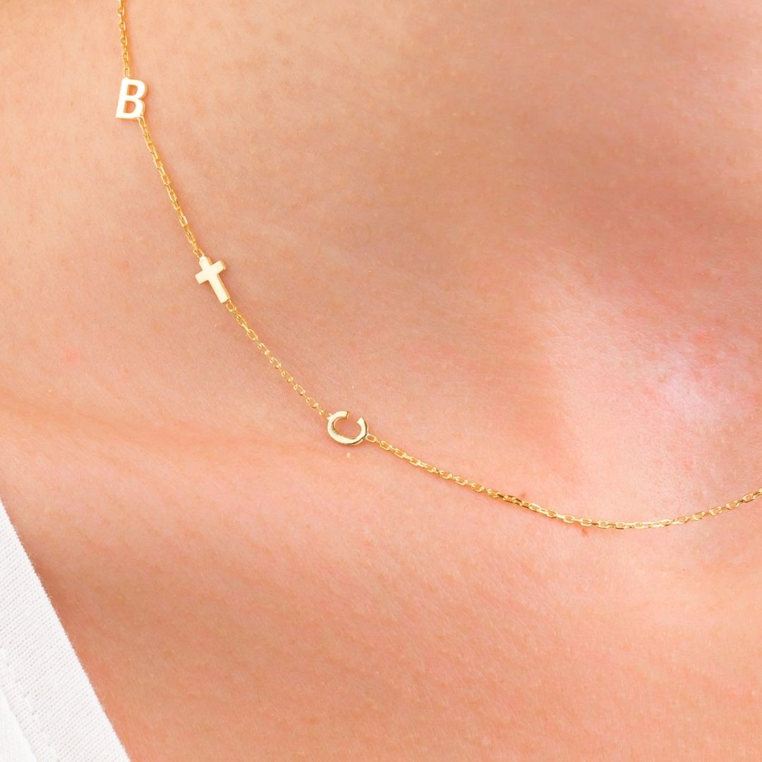 14K Solid Gold Sideways Letter Custom Necklace
