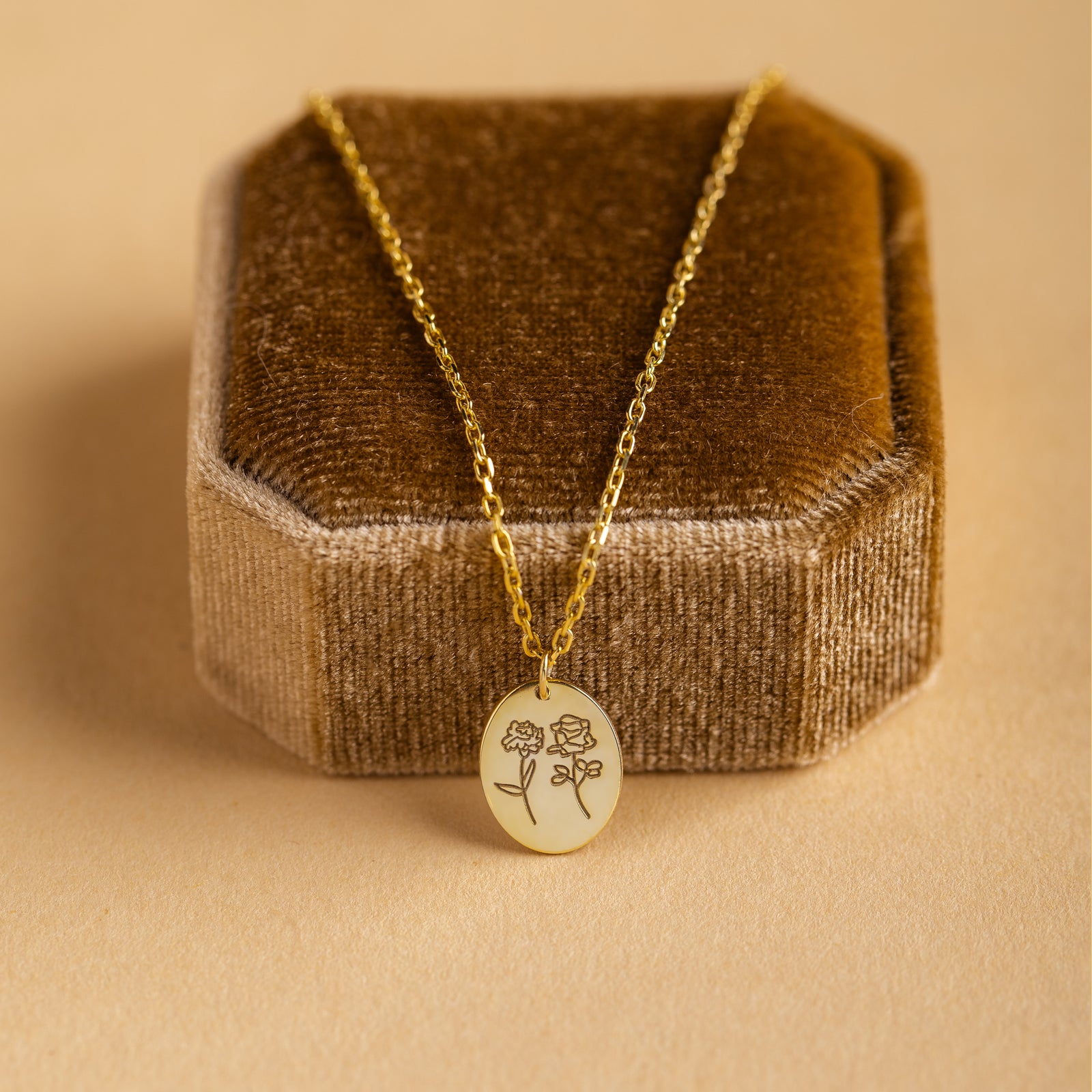 Two Birthflower Necklace Oval Disc