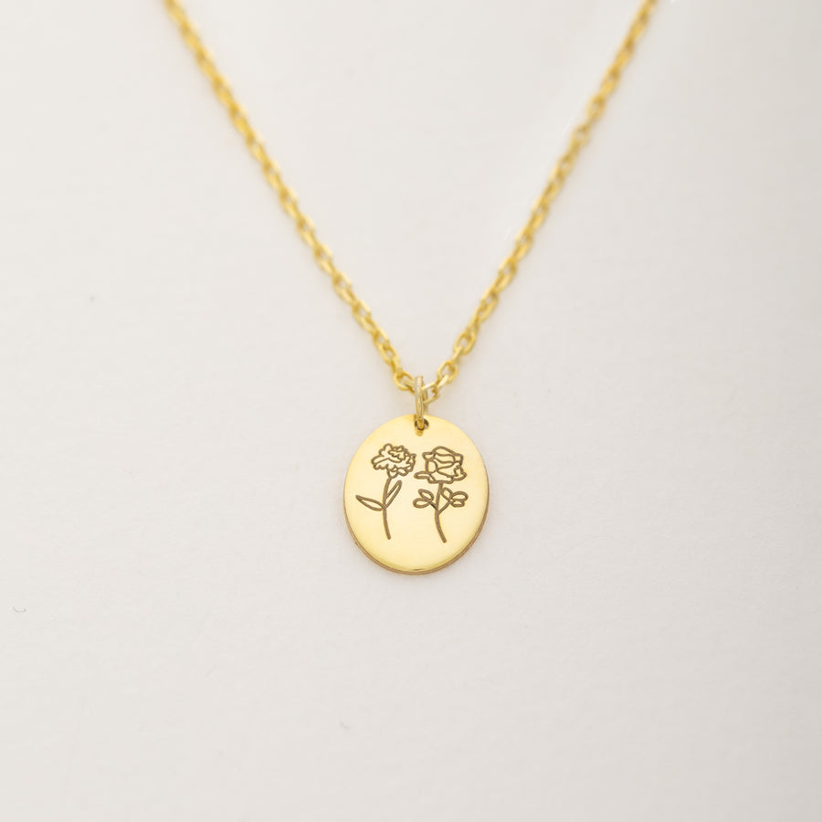 Two birthflower necklace oval disc by Silveristic