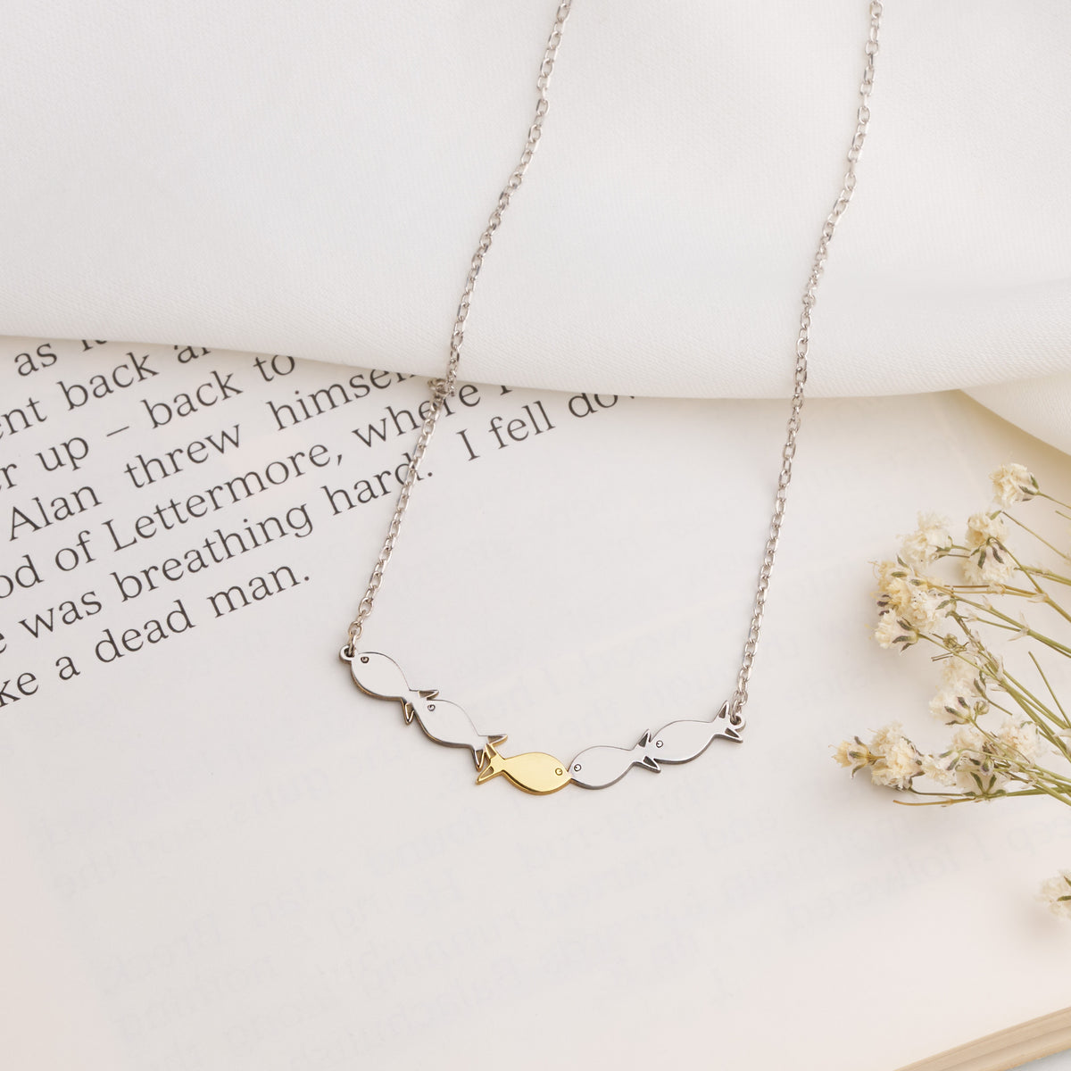 Minimalist Fish Family Necklace