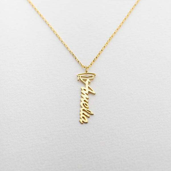Vertical Graduation Name Necklace with Cap