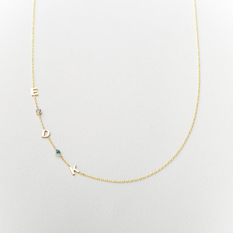 Sideways Birthstone and Letter Necklace