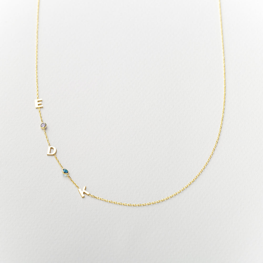 Sideways Birthstone and Letter Necklace