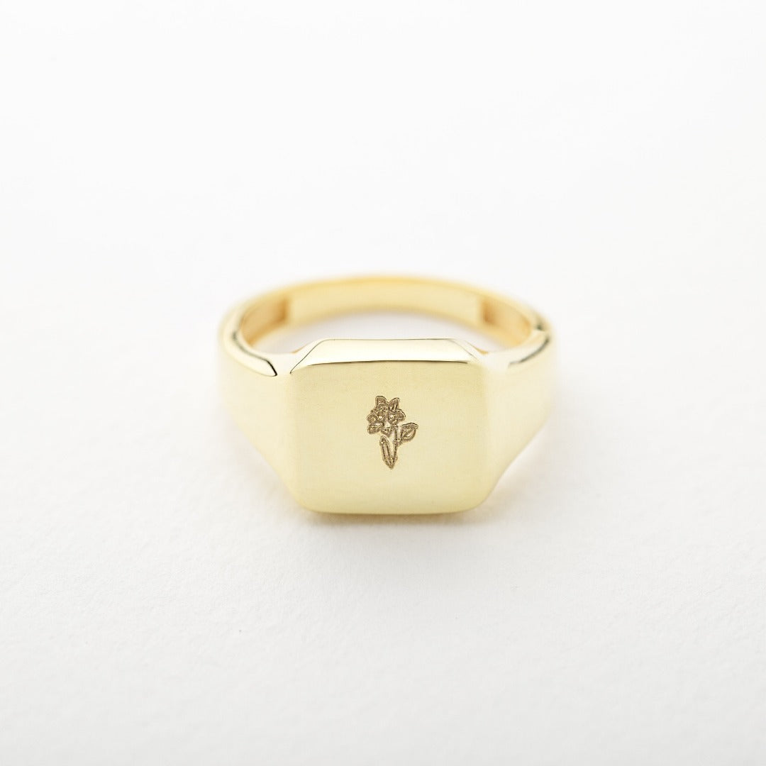 Birth flower signet ring