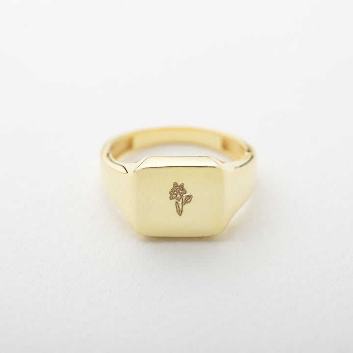 Birth Flower Signet Ring