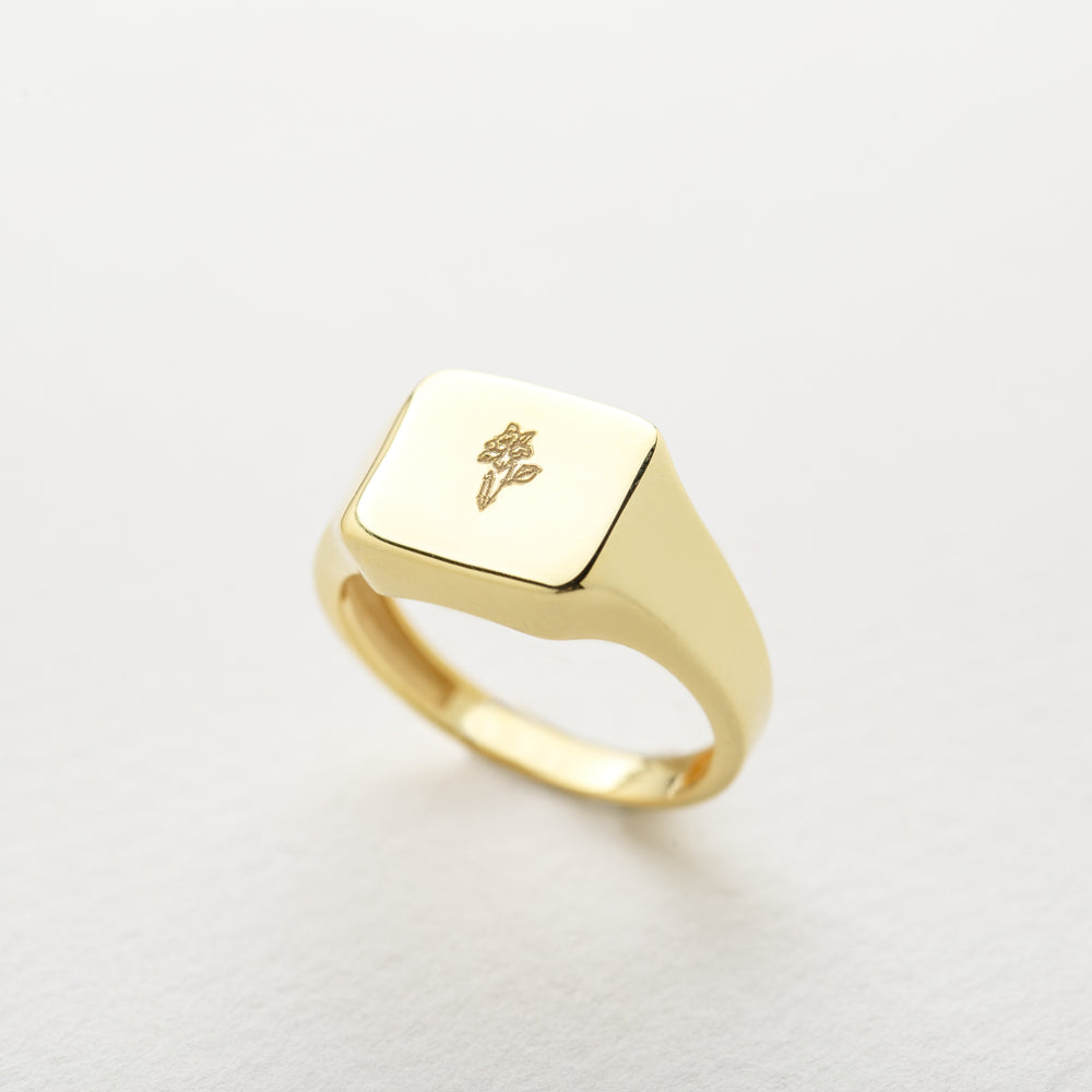Birth Flower Signet Ring