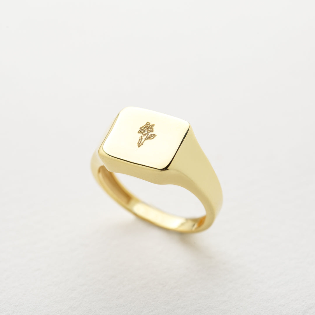 Birth Flower Signet Ring