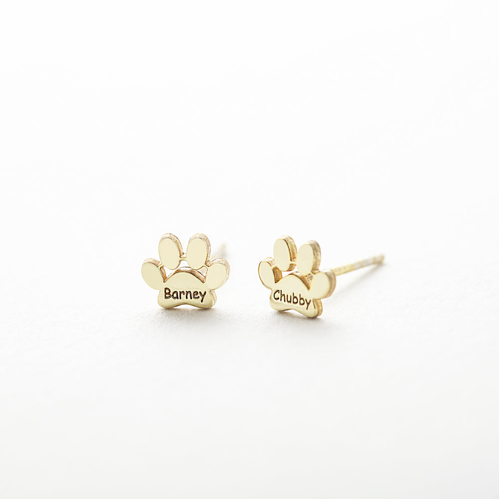 Engraved Paw Print Name Earrings