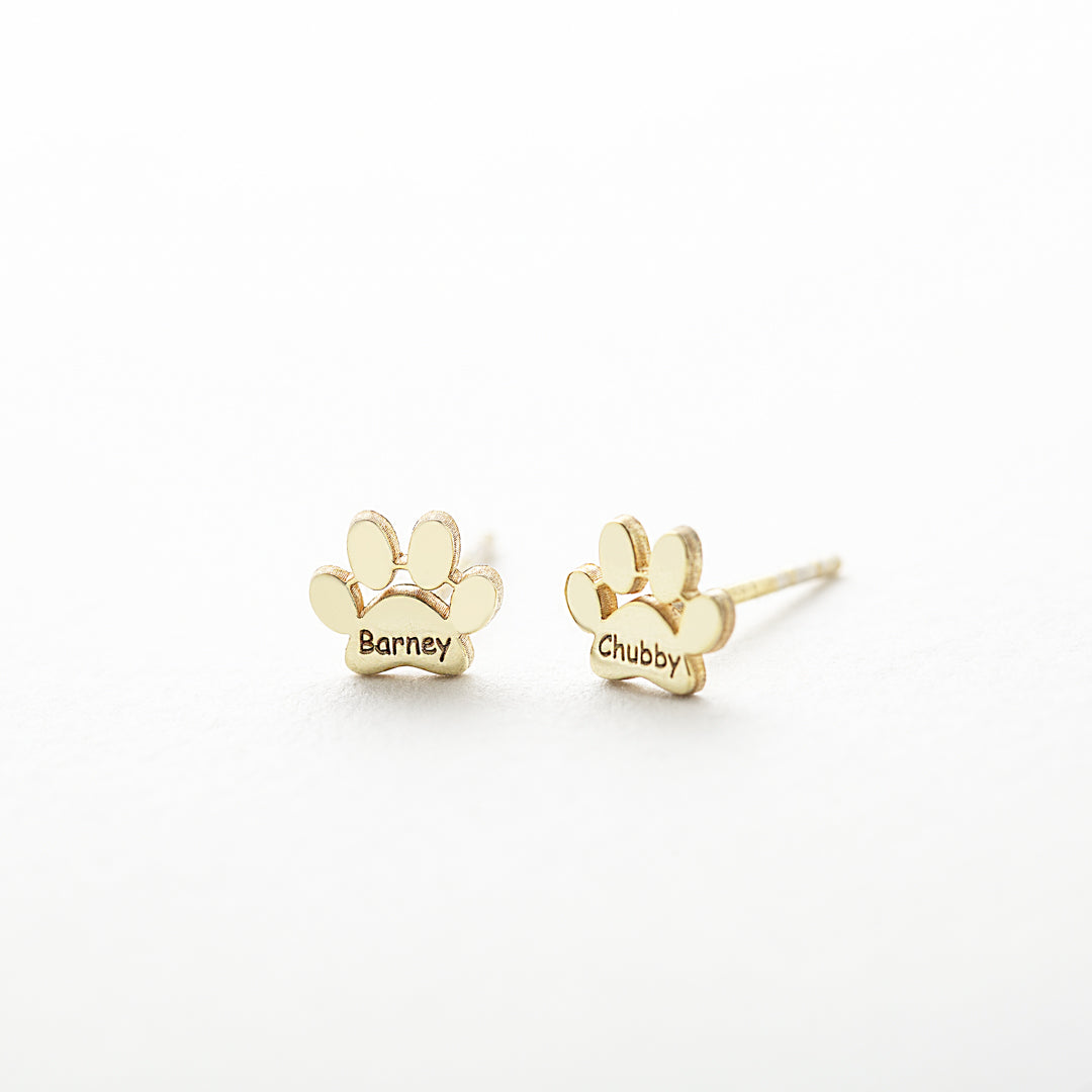 Engraved Paw Print Name Earrings