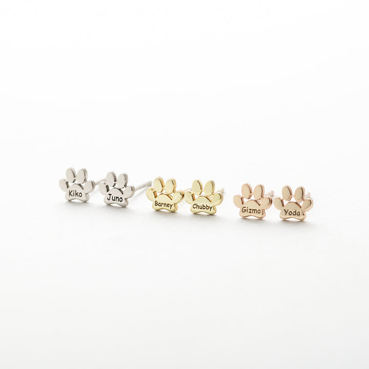 Engraved Paw Print Name Earrings