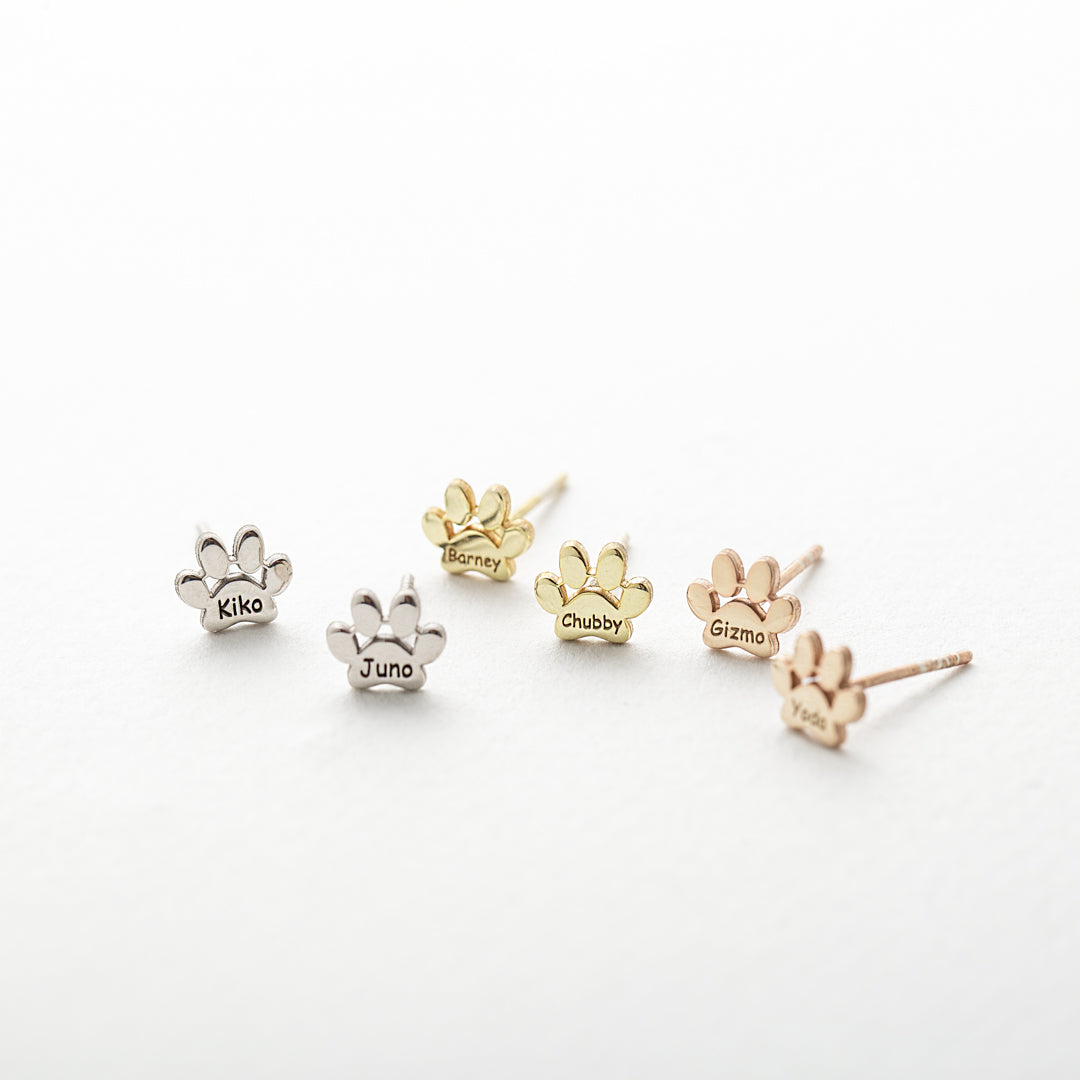 Engraved Paw Print Name Earrings