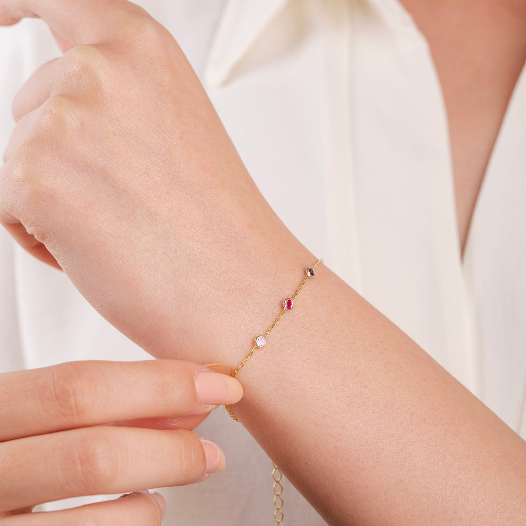 14K Solid Gold Birthstone Bracelet
