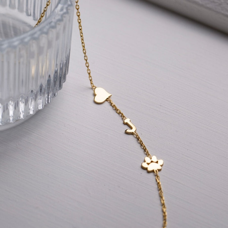14K Solid Gold Paw Print Bracelet