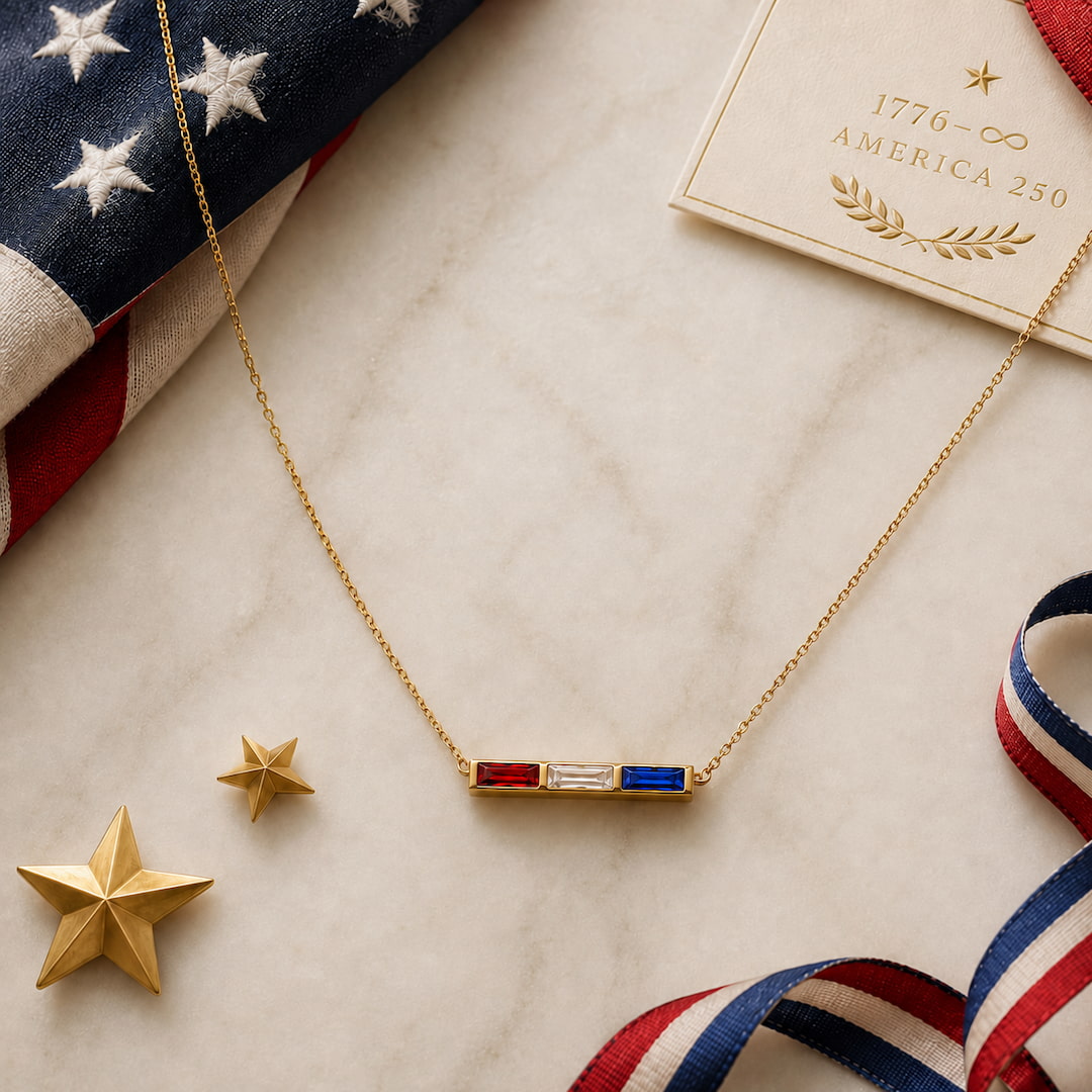America 250 Baguette Birthstone Necklace