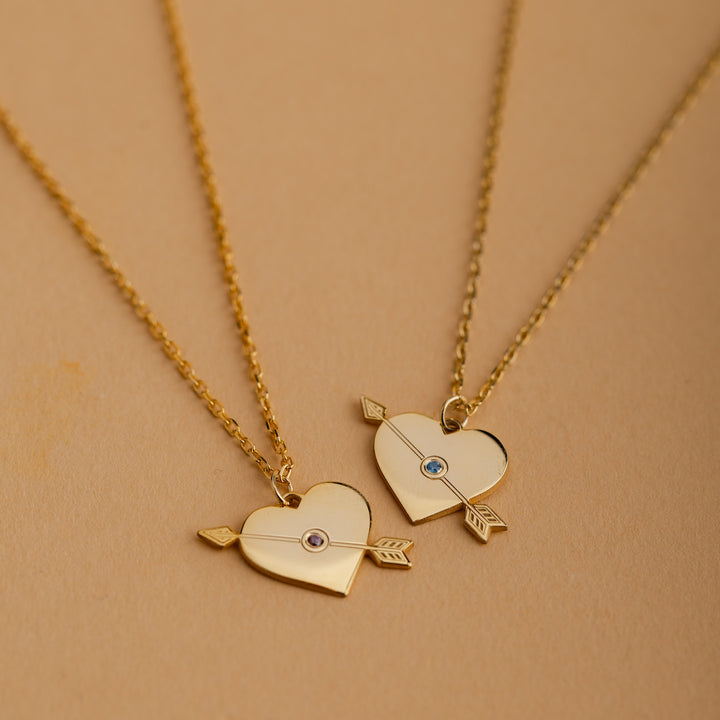 Engraved Heart & Arrow Birthstone Necklace