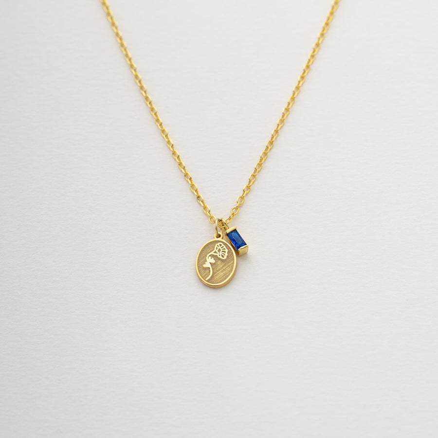 Birthflower necklace with baguette birthstone charm by Silveristic
