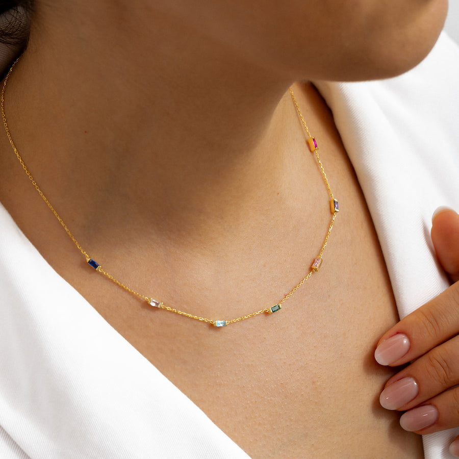 Baguette Birthstone Necklace