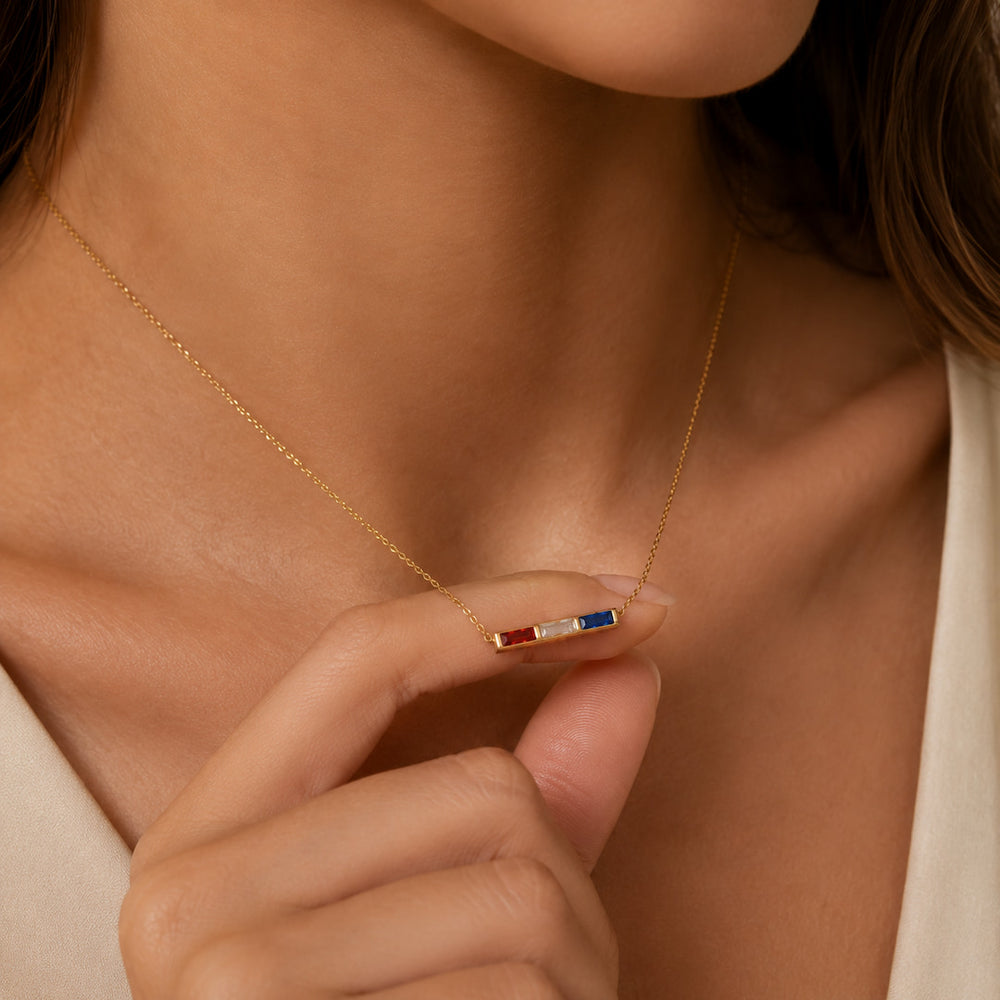 America 250 Baguette Birthstone Necklace
