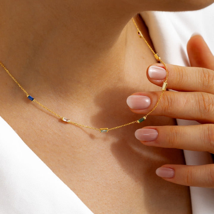 Baguette Birthstone Necklace