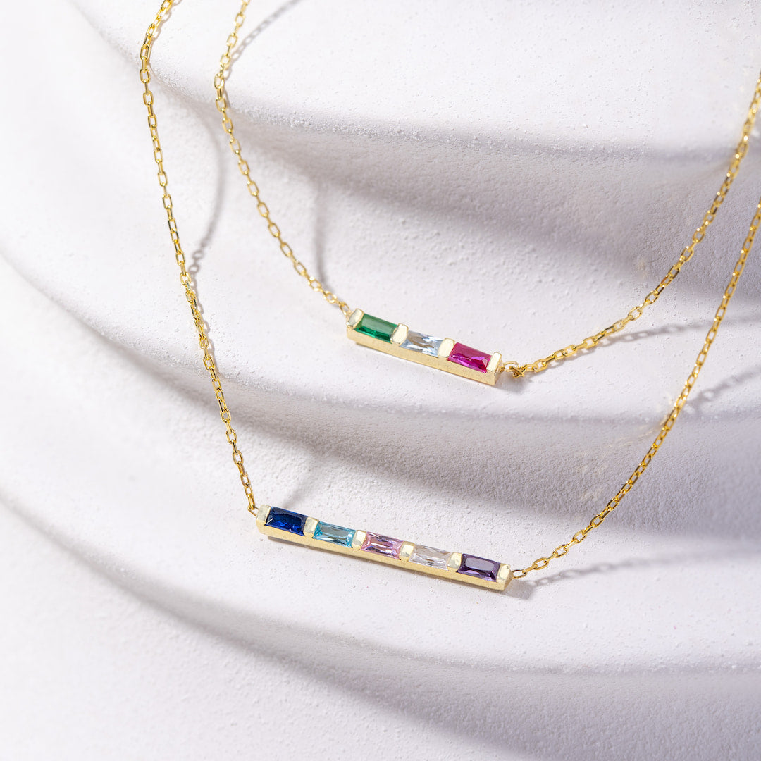 Custom Baguette Birthstone Necklace