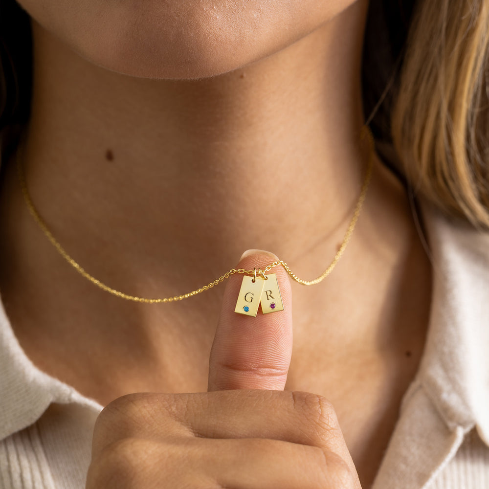 Initial Tag Necklace with Birthstone
