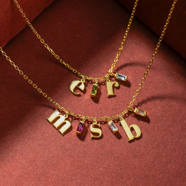 Initial Necklace with Baguette Birthstone