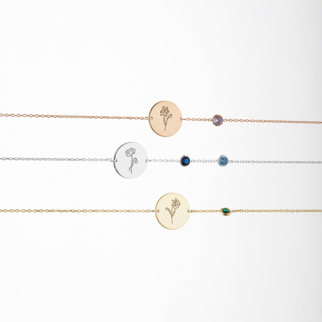 Birth Flower and Birthstones Bracelet