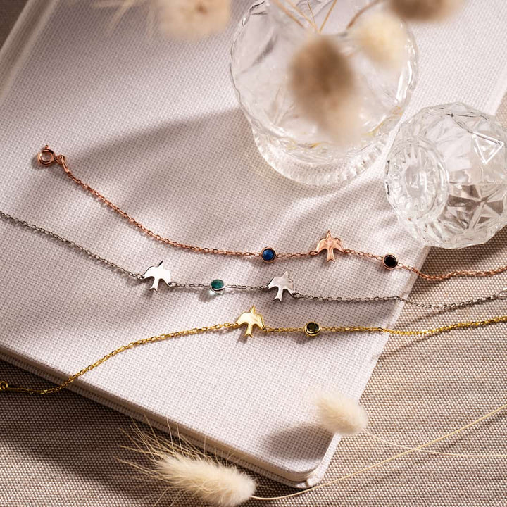 Dove Bird Birthstone Bracelet