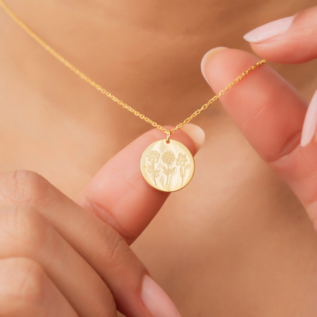 Birth Flower Disk Custom Necklace
