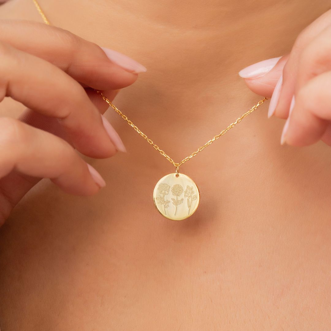 Birth Flower Disk Custom Necklace
