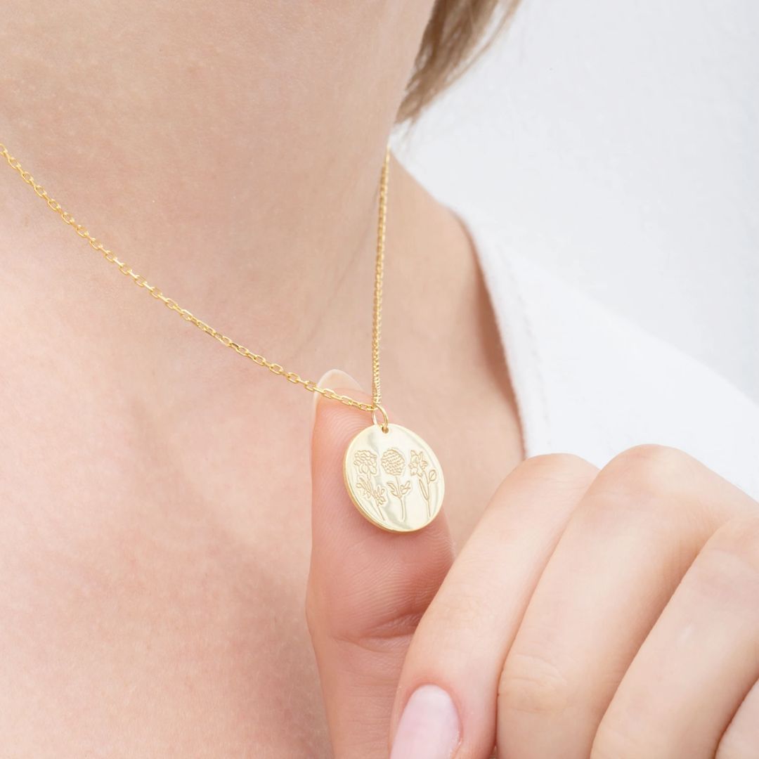 Birth Flower Disk Custom Necklace