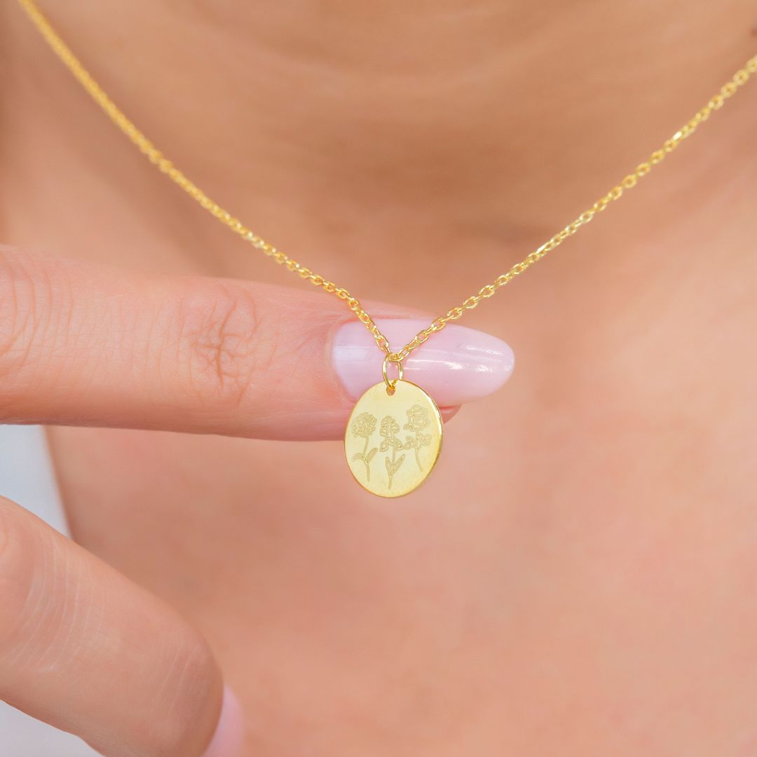 Birth Flower Disk Custom Necklace