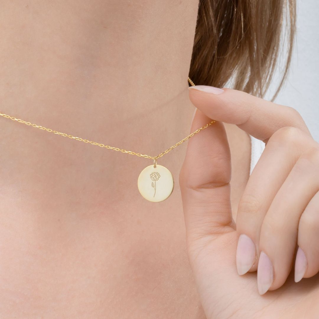 Birth Flower Disk Custom Necklace