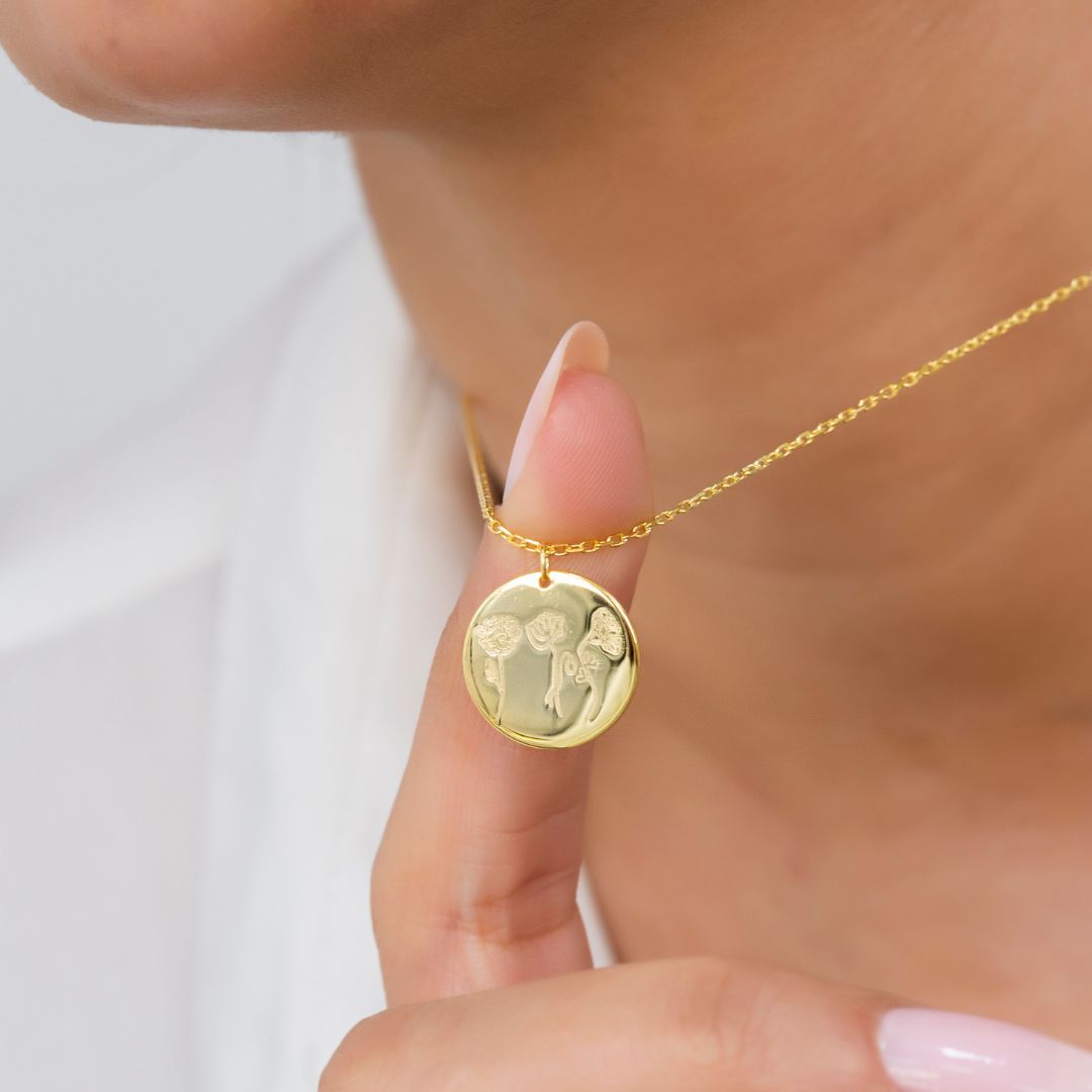 Birth Flower Disk Custom Necklace
