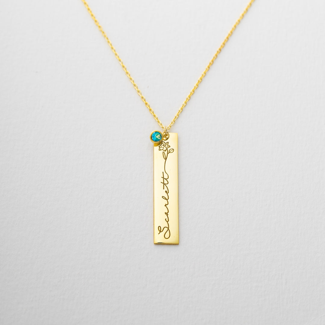 Birthflower Bar Necklace with Name & Birthstone