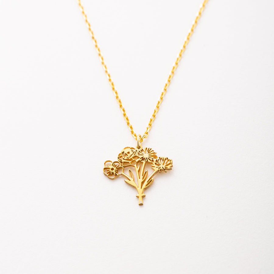 Birthflower bouquet charm necklace by Silveristic