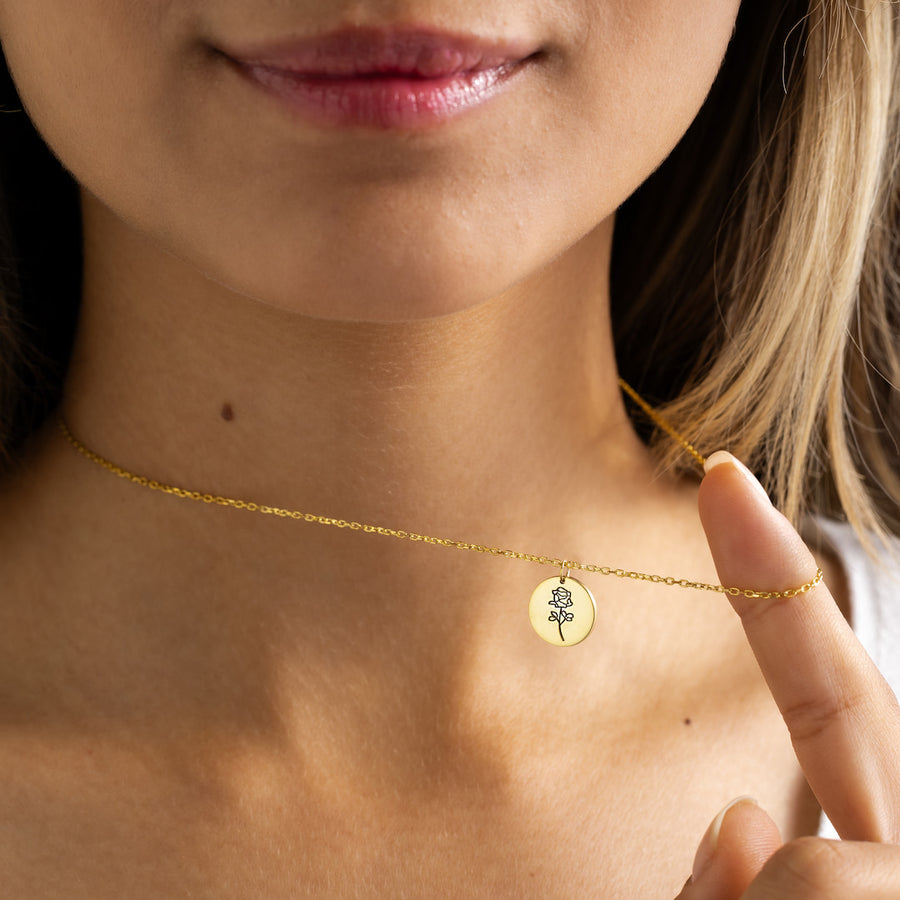 Birthflower Necklace with Back Engraving