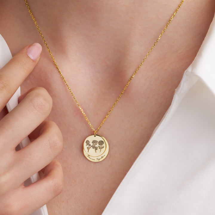 Custom Birth Flower Double Disc Necklace
